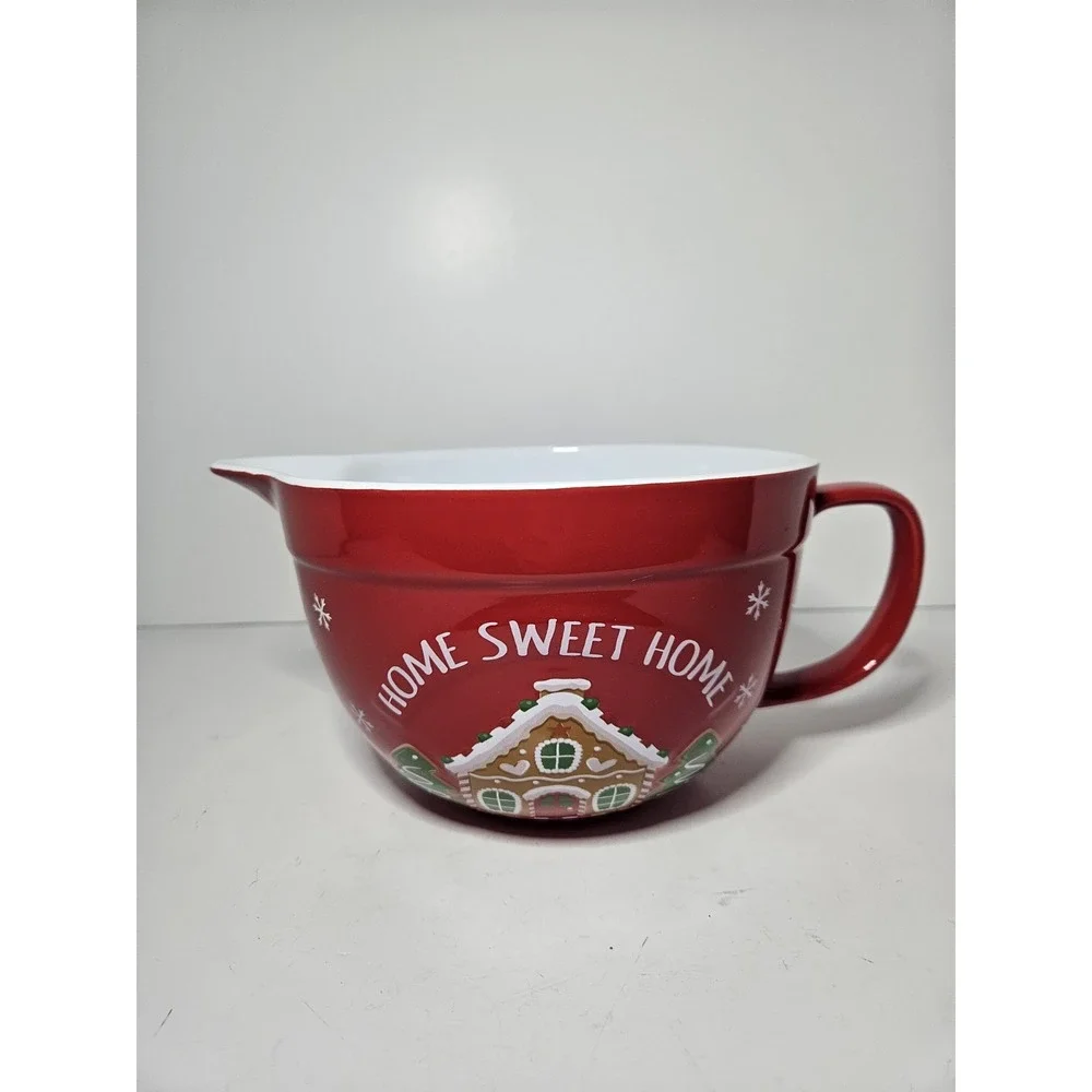Holiday Time Home Sweet Home Gingerbread House Red Ceramic 2 Quart Batter Bowl